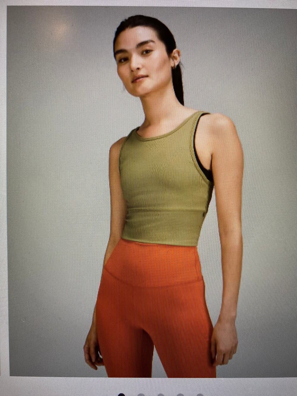 Lululemon Power Pivot Ribbed Tank Top Bronze Green Size 2
